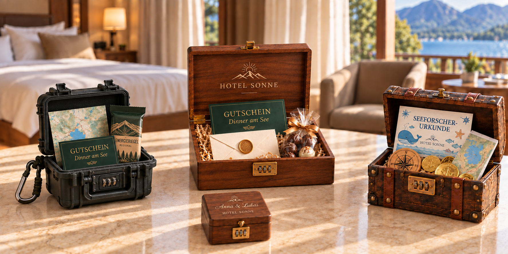 Illustration der Geo-Locking Boxvarianten in einem Hotelzimmer
